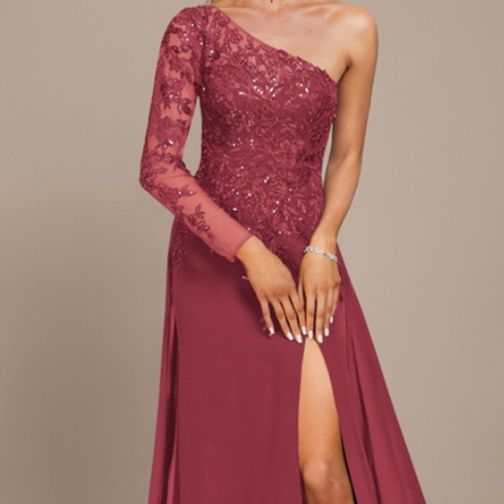 JJ's House Cinnamon Rose Size 16 Trumpet Mermaid Asymmetrical Illusion Floor-Len